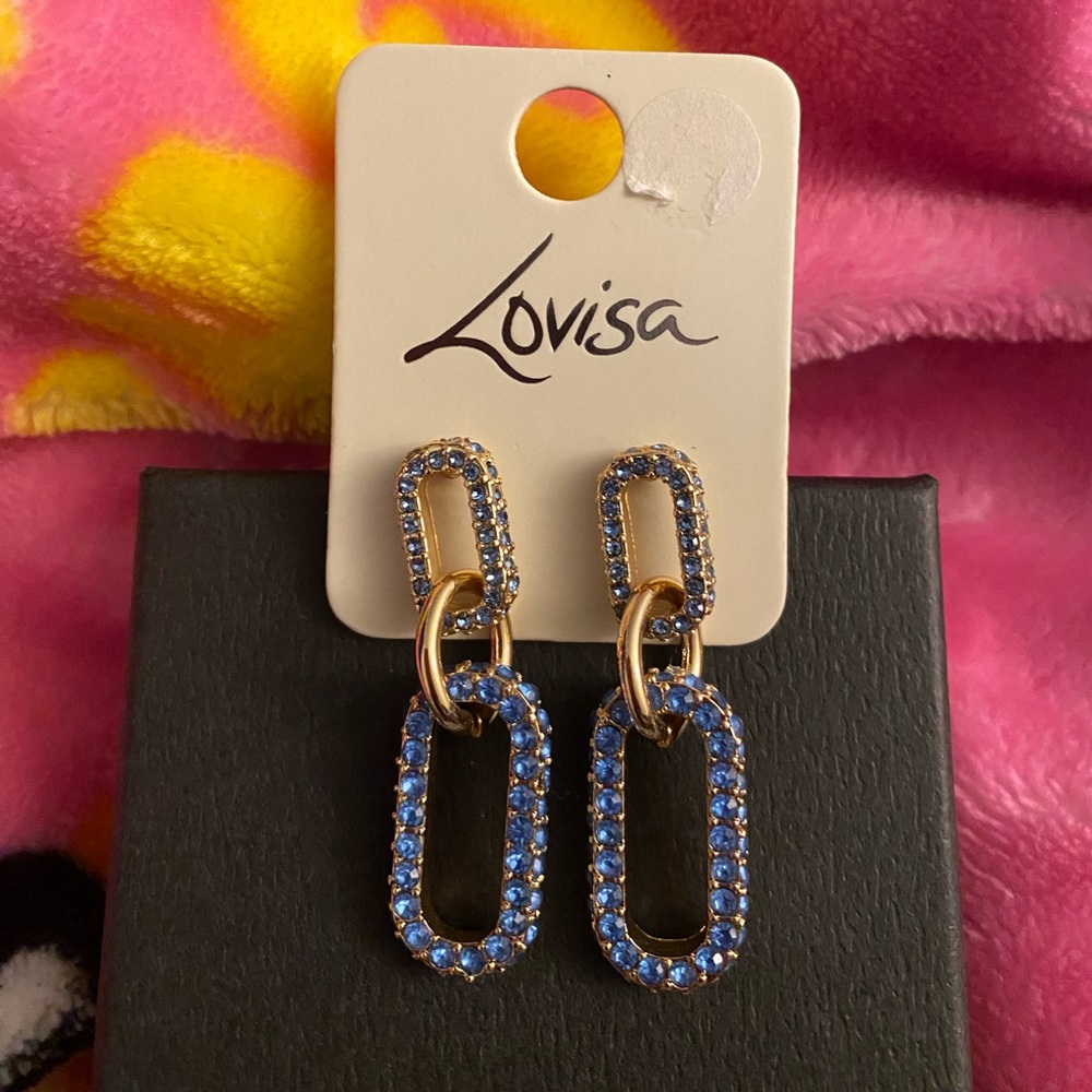 Blue and Gold Chain Earrings